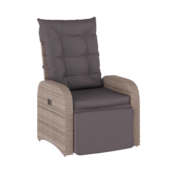 Flash Furniture Nemo Indoor/Outdoor Patio Wicker Rattan Recliner Lounge Chair w/Flip up Side Table, Gray LTS-0422-GY-GY-GG - main